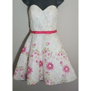 $650 Sherri Hill Womens Dress SZ 4 Corset Pink Floral Off White Short Tutu SOLD